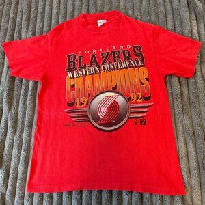 Vintage 1992 Portland Blazers Western Conference Champions Red T-Shirt Sz L